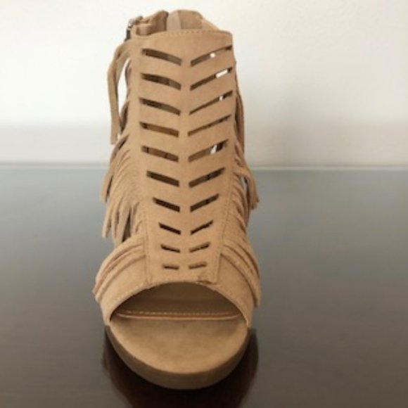 LEATHER SUEDE FRINGED HEELED ANKLE BOOTS - never worn or worn once - Picture 2 of 7